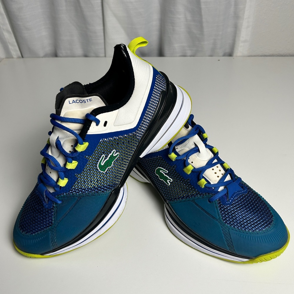 Lacoste AG-LT21 Ultra Blue White Yellow Tennis Shoes Mens 11 7-44SMA00602M7